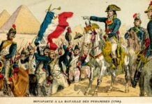 1798_Napoléon_Bonaparte_à_la_bataille_des_Pyramides en Egypte