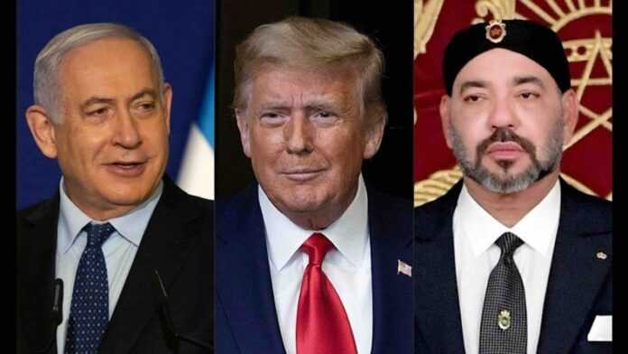 Benyamin Netanyahou, Donald Trump et Mohammed VIBenyamin Netanyahou, Donald Trump et Mohammed VI