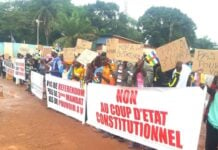 Des manifestants à Bangui, ce 14 juillet 2023-