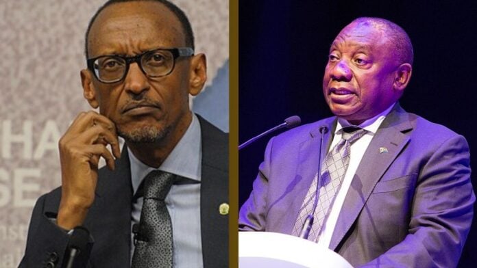 Paul Kagame (à gauche) et Cyril Ramaphosa (à droite)